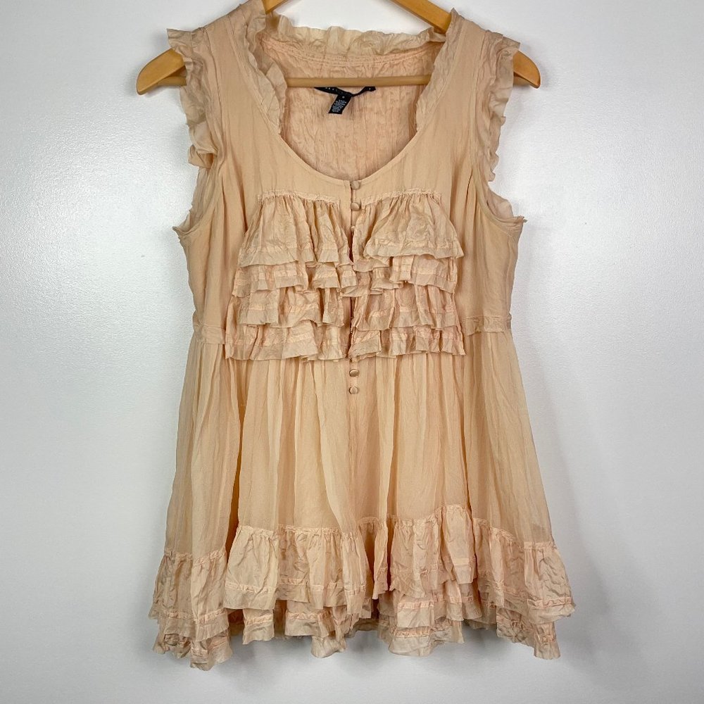 Robert Rodriguez 100% Silk Ruffle Sleeveless Blouse Tank Top Shirt Cream 6